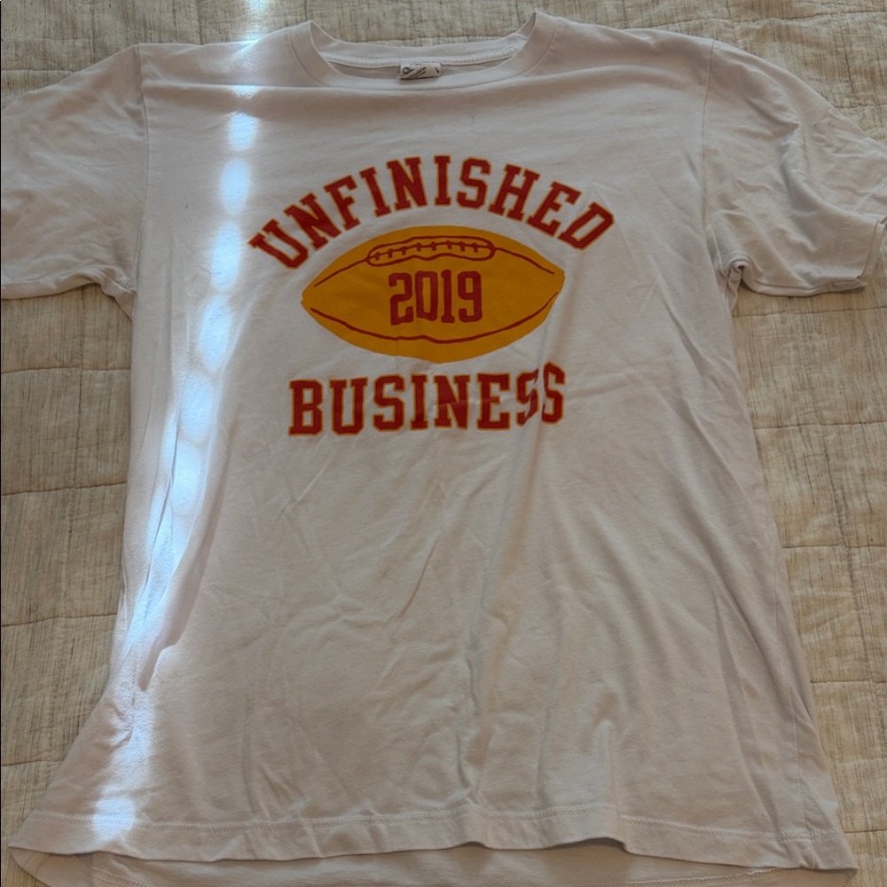 KC Chiefs White T-Shirt with Unfinished Business Graphic